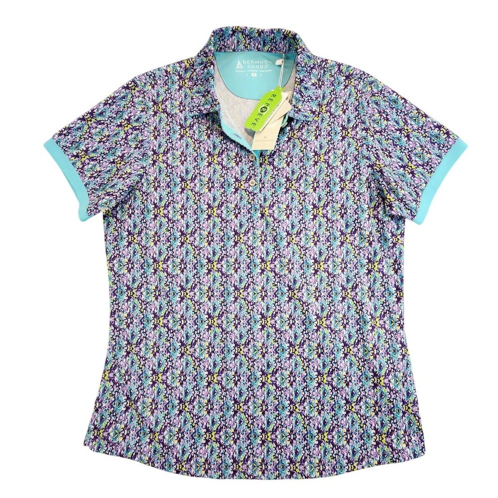Bermuda Sands NEW Gabi Floral Golf Polo Shirt Upf 50+ Sun Protection Wicking Md‎
